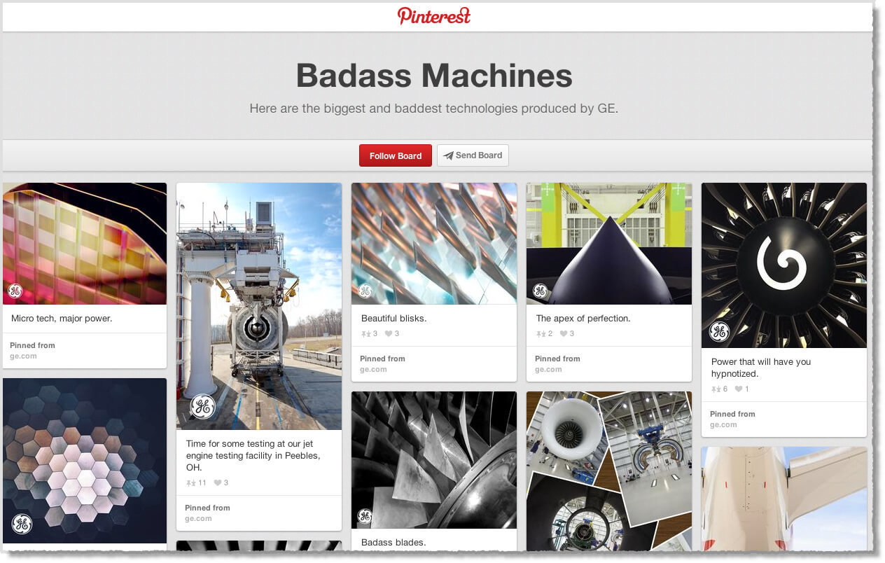 Screenshot of Badass Machines Pinterest Account